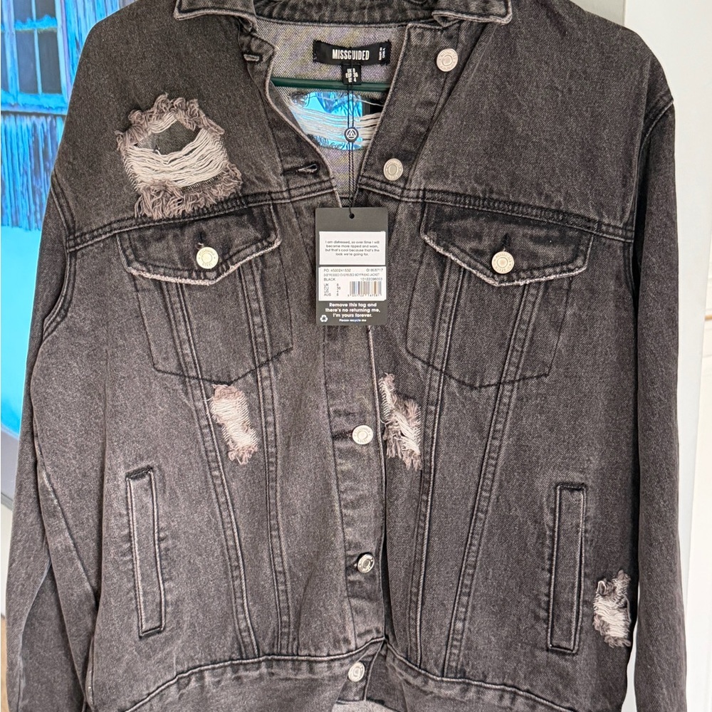 Missguided Black Distressed Jean Jacket